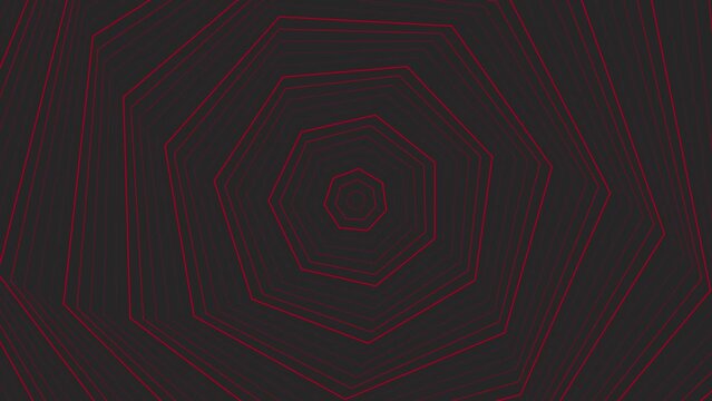 Red bold slim spin decagon star simple flat geometric on dark grey black background loop. Starry decagonal spinning radio waves endless creative animation. 