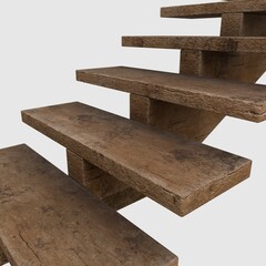Close Up Of Wooden Stair In White Background