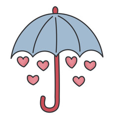 Cute illustration of umbrella with pink hearts for Valentine's day. Can be used for card, invitation, stickers, pattern. Isolated vector and PNG illustration on transparent background.