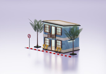 3D Rendering Guest House In Isometric View Exterior Background