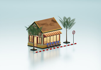 3D Rendering Guest House In Isometric View Exterior Background