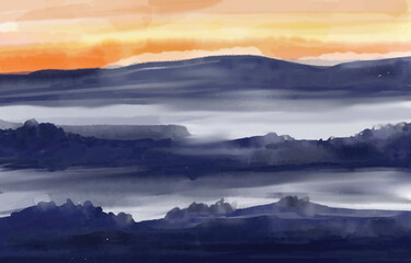Fototapeta na wymiar rock mountain watercolour landscape, vector background