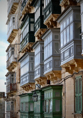 Closeup of typical windows in La Valletta - Malta 