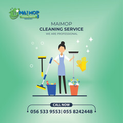 Cleaning service with professional equipment during work An employee of a professional cleaning service in overalls washes the glass of the windows of the facade of the building.