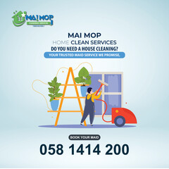 Cleaning service with professional equipment during work An employee of a professional cleaning service in overalls washes the glass of the windows of the facade of the building.