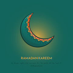 Fototapeta na wymiar Crescent moon with ornament in green design for ramadan kareem template design