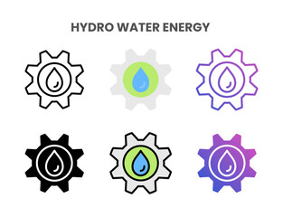 Hydro Water Energy icons vector illustration set line, flat, glyph, outline color gradient. Great for web, app, presentation and more. Editable stroke and pixel perfect.