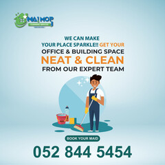 Cleaning service with professional equipment during work An employee of a professional cleaning service in overalls washes the glass of the windows of the facade of the building.