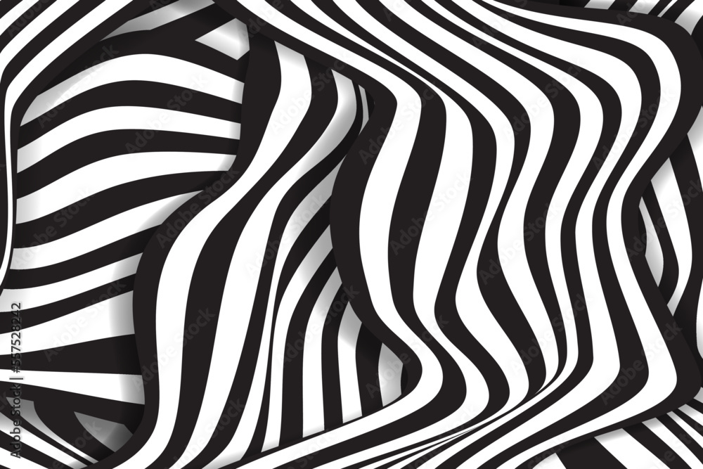 Poster black and white striped background. abstract shapes backdrop. zebra pattern. vector design