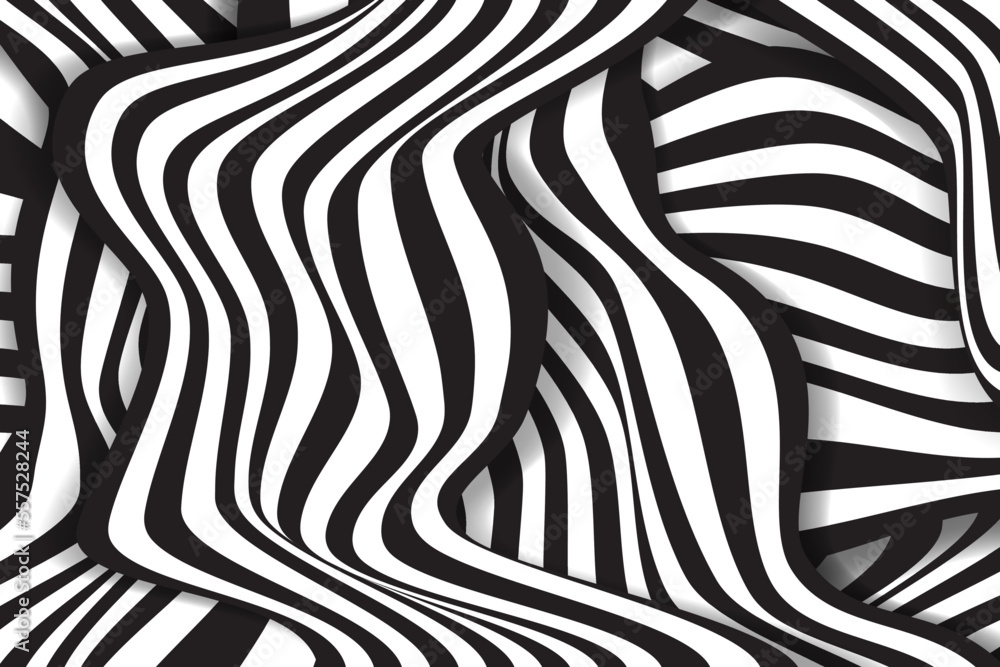 Poster black and white striped background. abstract shapes backdrop. zebra pattern. vector design