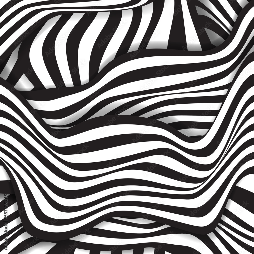 Poster black and white striped background. abstract shapes backdrop. zebra pattern. vector design
