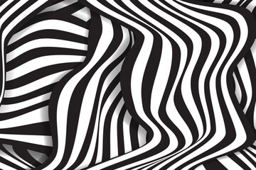 Black and white striped background. Abstract shapes backdrop. Zebra pattern. Vector design 