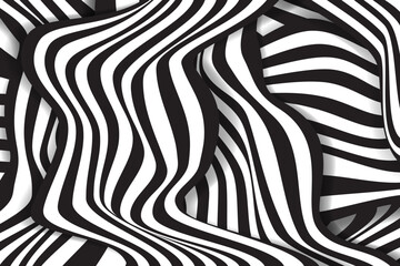 Black and white striped background. Abstract shapes backdrop. Zebra pattern. Vector design 