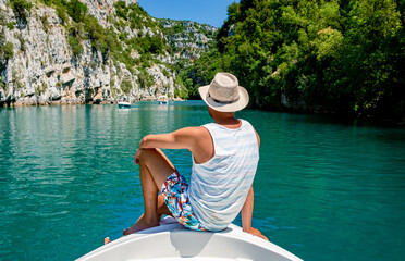 Verdon Gorge at the lake of Sainte Croix, Provence, France, Provence Alpes Cote d Azur, blue-green...