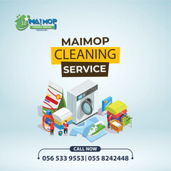 Cleaning service with professional equipment during work An employee of a professional cleaning service in overalls washes the glass of the windows of the facade of the building.