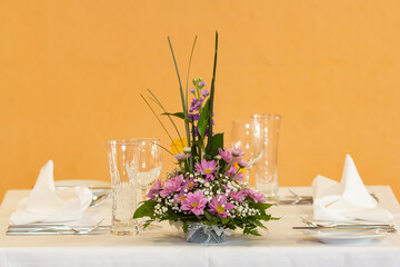 Served dinner table in a restaurant. Restaurant interior