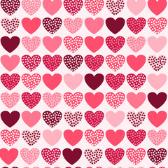 eamless Saint Valentine pattern with red hearts on white and pink background. Decorative vector wallpaper. good for print on fabric or paper