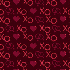Seamless Saint Valentine pattern with red hearts on white and pink background. Decorative vector wallpaper. good for print on fabric or paper