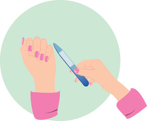 Manicure with nail file, vector illustration. - obrazy, fototapety, plakaty