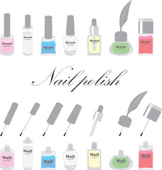 Variety of nail polish bottles that can be used for painted nails or phototherapy nails illustration.