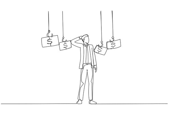 businessman confused by money on hooks clip art preview