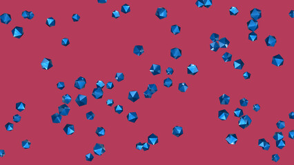 Falling big blue diamonds on Viva Magenta background. Festive background. Copy space for greet Mother Day, Father Day, Valentine's Day, Declaration of Love. 3D render