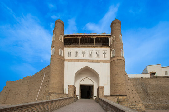 entrance to the ark fortress in bukhara, uzbekistan