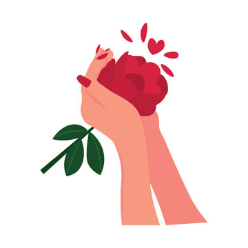 hands holding red rose with hearts clip art preview