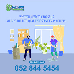 Cleaning service with professional equipment during work An employee of a professional cleaning service in overalls washes the glass of the windows of the facade of the building.