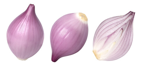 Onions (shallots) and half isolated, Onions (shallots) macro studio photo, collection, transparent png, collection, PNG format, cut out. - obrazy, fototapety, plakaty