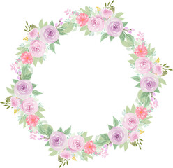 Beautiful Purple Pink Watercolor Floral With Golden Frame