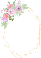 Beautiful Purple Pink Watercolor Floral With Golden Frame © Kuma