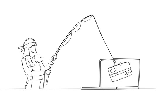 fishing for credit card, blindfolded, line art clip art preview