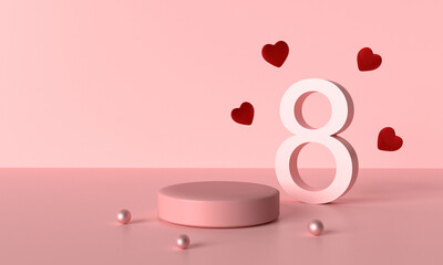 Podium stand stage showcase 8 eight number text red pink color heart love background empty copy space symbol decoration ornament woman day march platform female lady girl mother her fashion product   