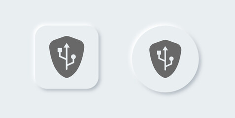 Secure usb solid icon in neomorphic design style. Data transfer signs vector illustration.