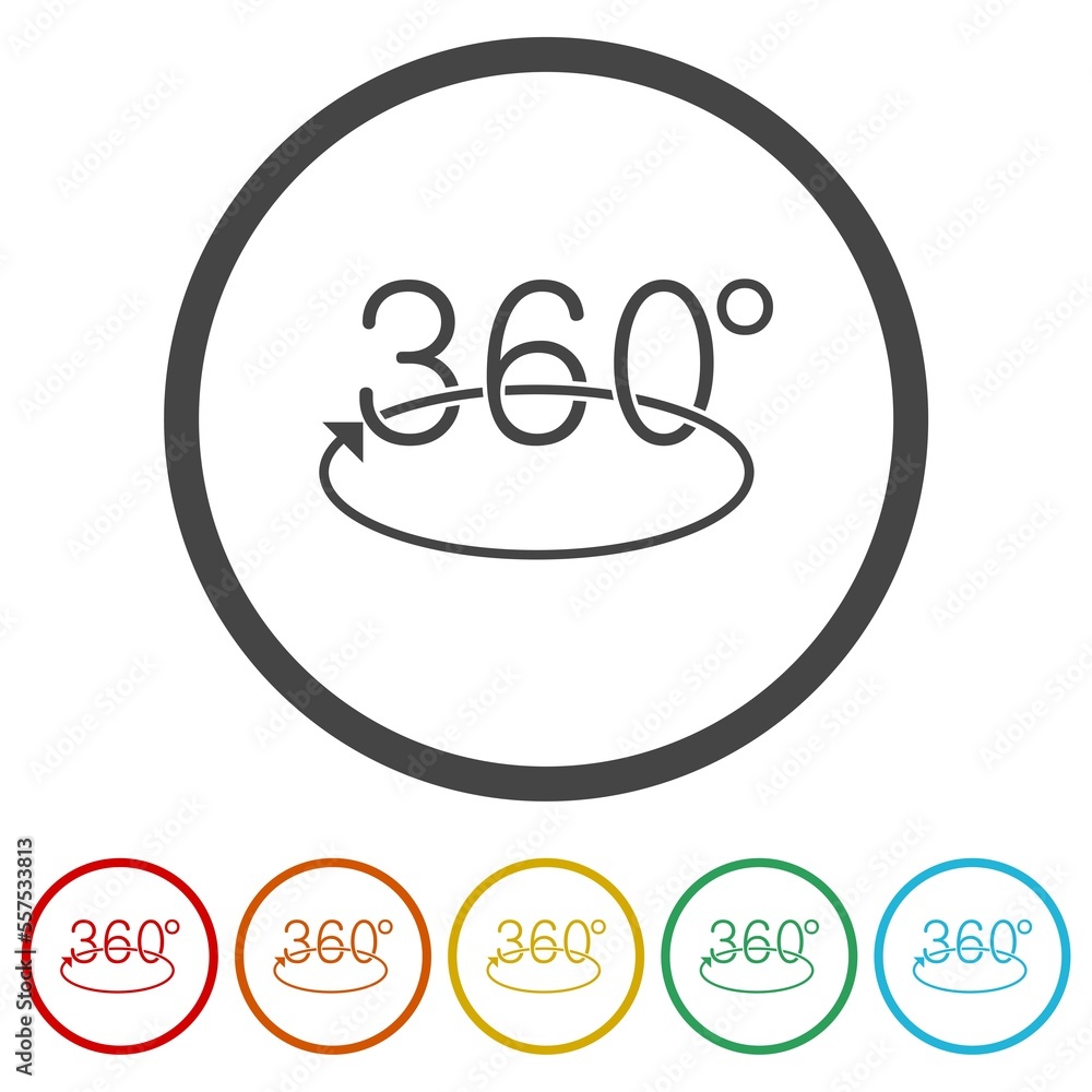 Poster angle 360 degrees icon. set icons in color circle buttons