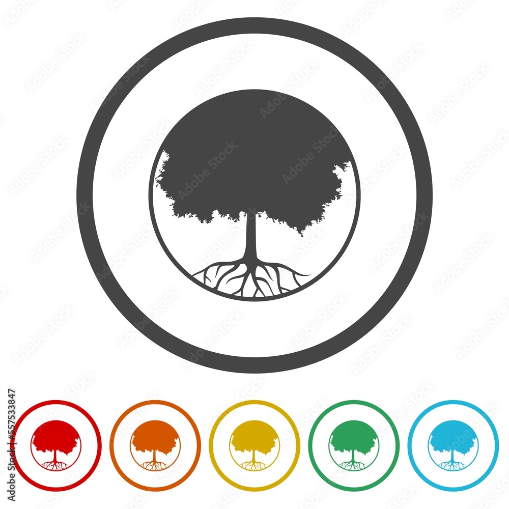 Poster tree round icon. set icons in color circle buttons