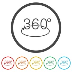 Angle 360 degrees icon. Set icons in color circle buttons