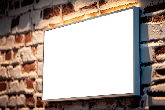 illustration of picture or art display frame with blank background hanging on brick wall ,mockup idea, Generative Ai