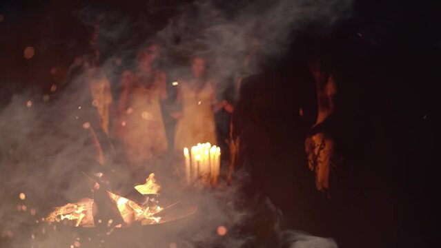 Women at the night ceremony. Ceremony space.