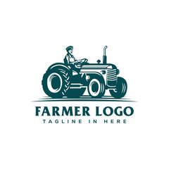 Farmer with tractor logo template