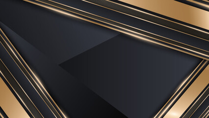 Fototapeta na wymiar Abstract luxury black background with gold line and wave curve shapes. Vector illustration
