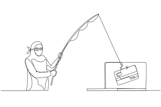 cybercriminal fishing for credit card, line art clip art preview