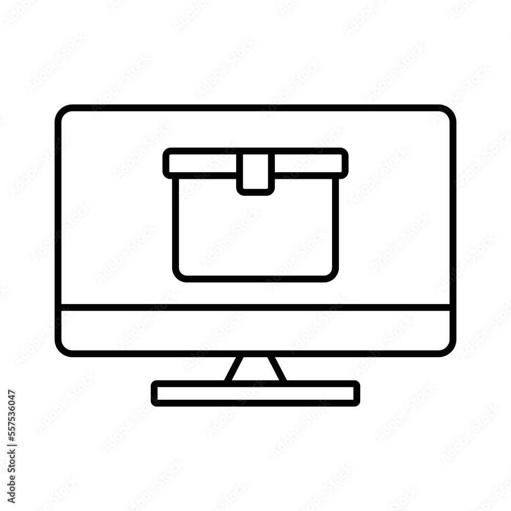 Poster monitor screen icon illustration with cargo box. suitable for tracking icon. icon related to logisti