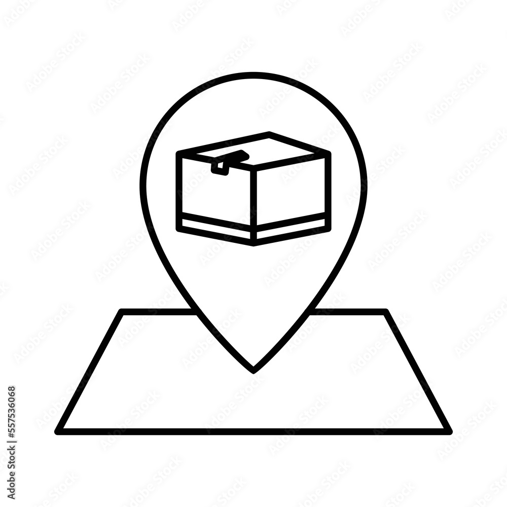 Poster map icon illustration with cargo box. suitable for tracking icon, logistic location. icon related to