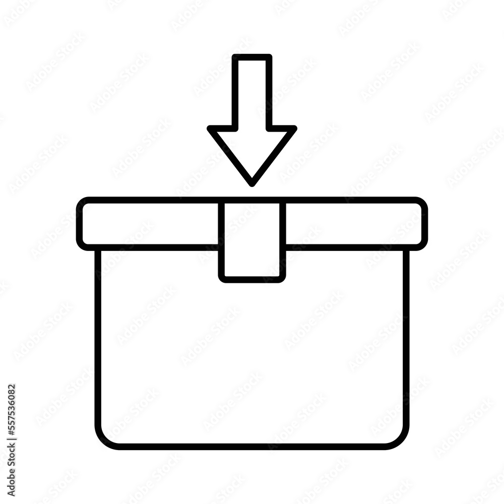 Poster cargo box icon illustration with down arrow. suitable for open here icon. icon related to logistic, 