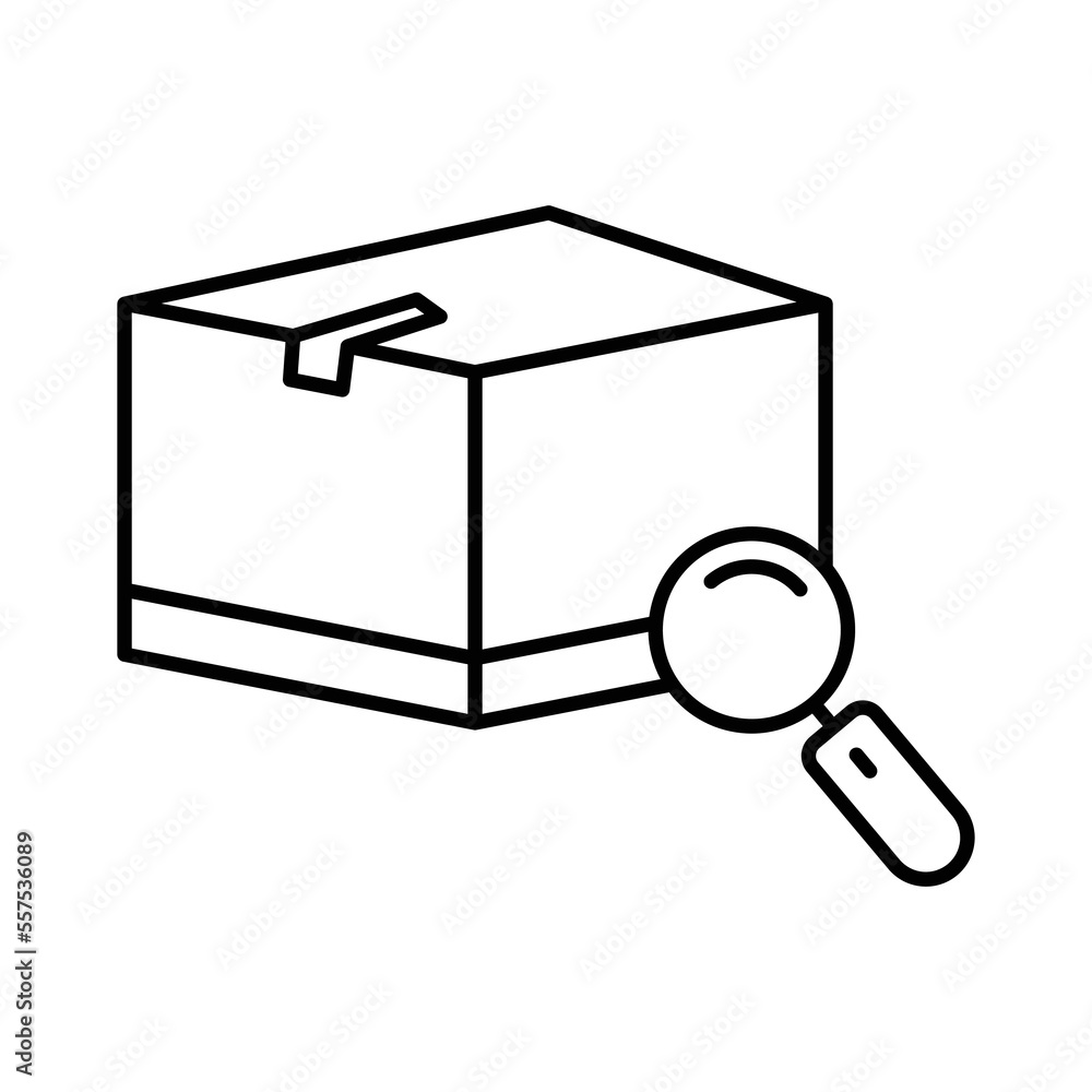 Poster cargo box icon illustration with search. suitable for tracking icon. icon related to logistic, deliv