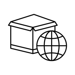 Cargo box icon illustration with earth. suitable for global order icon. icon related to logistic, delivery. Line icon style. Simple vector design editable