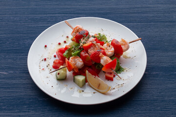 Kebab - grilled sea food and vegetables