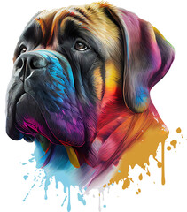 Colorful mastiff with paint splashes
 - obrazy, fototapety, plakaty